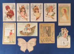 Trade cards, Continental cards, a collection of 16, mostly French, large size advertising cards, all