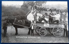 Postcards, Social History, Copplestone Carnival 1911 Devon, RP, decorated horse-drawn float ‘