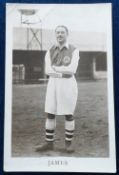 Postcard, Football, Arsenal, Alex James, RP, by Lambert Jackson, with blind stamp, (creased, gd)