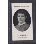 Cigarette card, Taddy, Prominent Footballers (No Footnote), Durham City, type card, F. Ainsley (