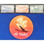 Aviation, Air France, Pegasus luggage label and 3 different Cinderella stamps (ex)