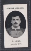 Cigarette card, Taddy, Prominent Footballers (No Footnote), Durham City, type card, R. Long (vg) (
