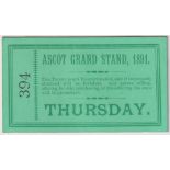 Horse Racing Ticket, Royal Ascot, Ascot Grand Stand Entry Ticket for Thursday, 1891, printed on both