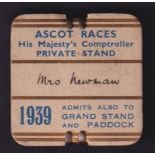 Horse Racing Badge, Royal Ascot, a square card badge for His Majesty's Comptroller Private Stand,