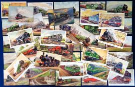 Postcards, Rail Art, 65+ artist drawn cards to include Reginald Mayes, C.T. Howard, Barnard Way,