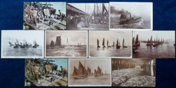 Postcards, Suffolk, Lowestoft Fishing Industry, inc. RP, Herring Fleet & Market, Trawlers, At Sea (