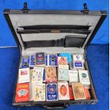 Playing cards, a modern attache case containing 50+ packs of mostly modern playing cards (some