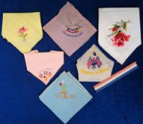 Ephemera, Military Silk Sweetheart Handkerchiefs, a collection of 6 hankies to comprise Souvenir