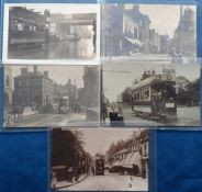Postcards, 5 RPs of Kent tramways, inc. close-up of Strood/Gillingham tram with staff and