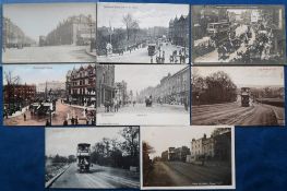 Postcards, Trams, Camberwell, 8 cards RPs and printed to comprise Camberwell New Road, H.M. King
