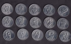Trade issue, Belgium, BP, coins, Famous Belgian Sportsmen, 1970's, 30mm diameter (set, 15 coins) (