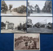 Postcards, Trams, Croydon, 5 cards to comprise Brighton Road, North End, West Croydon Railway