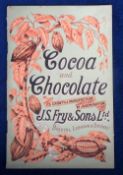 Advertising, 'Cocoa and Chocolate Its Growth & Manufacture by Joseph Hatton, J.S. Fry & Sons Ltd.'