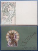 Postcards, Art Nouveau, 2 Alphonse Mucha, cards (one artist signed) to comprise 1 Lady in