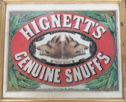 Tobacco advertising, Hignett's Genuine Snuffs Advert, mounted on board & framed & glazed,