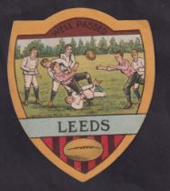 Trade card, Baines, Rugby, shield shaped card, 'Well Passed Leeds' (gd) (1)