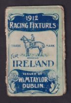 Cigarette card, W & M Taylor, type card, Horse Racing Fixtures, 1912, 3 page folder. Sold with