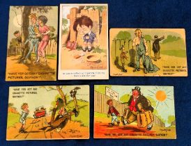 Postcards, 'Have You Got Any Cigarette Cards?' Donald McGill, 5 artist drawn cards asking the