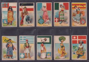 Cigarette cards, Anon, Flags, Arms & Types of Nations, 10 different cards, Burmah, China, France,