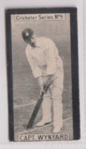 Cigarette card, Clarke's Cricketers Series, type card, no 4, Capt. Wynyard (poss. sl trim to