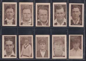 Trade cards, Australia, Allen's, Cricketers (1924/25), 10 cards, nos 4, 5, 7, 8, 9, 12, 15, 20,