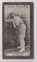 Cigarette card, Clarke's Cricketers Series, type card, no 20, A Ward (gd)