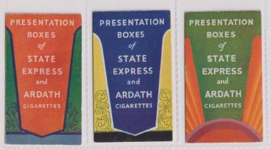 Cigarette cards, Ardath, Presentation Folders, 3 different, 'Natural Oak Casket…', 'The Chalfont
