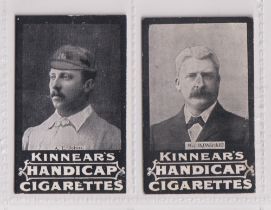 Cigarette cards, Kinnear's, Cricketers, 2 cards, A E Johns & Maj. B J Wardill (both with age toning,