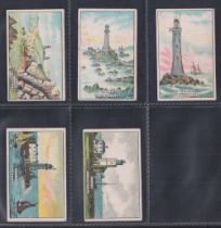 Cigarette cards, Hill's, Lighthouse Series (with frame line) 5 cards, nos 2, 8, 12, 27 & 28 (gd)