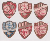 Trade cards, Baines, 6 Shield shaped cards, all Rugby subjects, Arn, Cleckheaton, Congo, Darfur,