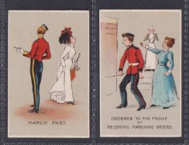 Cigarette cards, H J Nathan, Comical Military & Naval pictures (white border) 2 cards, 'March