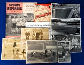 Football memorabilia, Southampton FC, selection of 10 items, including 4 b/w photos showing flooding