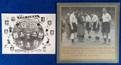 Football, FA Cup Final 1946, card mounted photograph showing the King being presented to the Deby