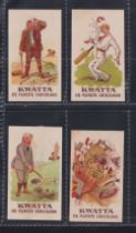 Trade cards, Kwatta, Comic Sports Series, 4 cards, Cricket, Golf (x2, different) & Motor Car