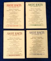 Horse Racing Racecards, Royal Ascot, 1930, set of four racecards from the Royal Meeting, 17th-20th