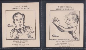 Trade cards, Football, Daily Mail Sports Parade, 'L' size, two type cards, Frank Bowyer Stoke City &
