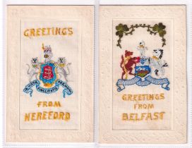 Postcards, Silks, 2 embroidered silks of UK place names, with 'Greetings from Hereford' and '