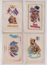 Postcards, Silks, a patriotic mix of 4 embroidered silks featuring bulldogs. 2 cards are folded