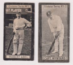 Cigarette cards, Clarke's, Cricketer Series, 2 cards, no 4, Captain Wynyard & no 11, Robert Abel (