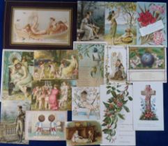 Ephemera, De La Rue, 17 images, flowers, children, birds, lovers, cherubs, comic etc. (gen gd,