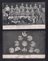 Football postcards, Manchester United, two printed cards, early 1900's, one showing Cup Team &