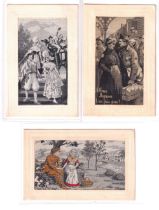 Postcards, Silks, 3 romantic and patriotic woven silks inc. French soldier saying goodbye to his