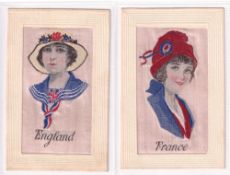 Postcards, Silks, 2 patriotic glamour woven silk cards, featuring portraits of pretty girls