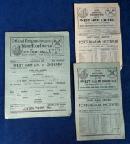Football programmes, West Ham United, three home programmes v Chelsea FLS 6 Oct 1945 (single