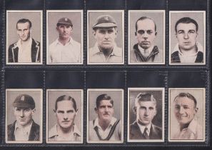 Trade cards, Australia, Australian Licorice Co, Cricketers 1936-7, 10 cards, nos 13, 14, 15, 17, 18,