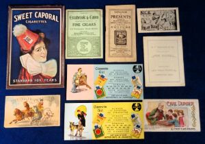 Tobacco & Cigar advertising, USA, small selection of 9 items inc. Sweet Caporal Cigarettes board