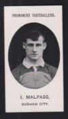 Cigarette card, Taddy, Prominent Footballers (No Footnote), Durham City, type card, I. Malpass (