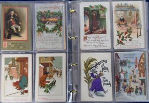 Postcards, Christmas, 136 cards, all artist drawn and presented in postcard pages to include