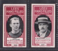 Cigarette cards, Lees, Northampton Town Football Club, 2 cards, no 302, J Manning & no 317, A