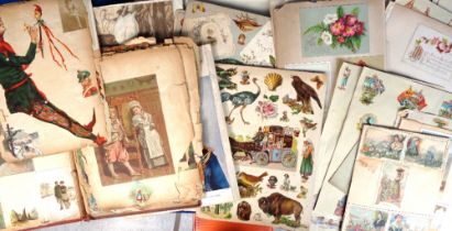 Ephemera, Victorian scrap book pages, a large qty. of loose pages of scraps and greetings cards laid